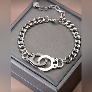 Silver Handcuff Charm Chain Bracelet